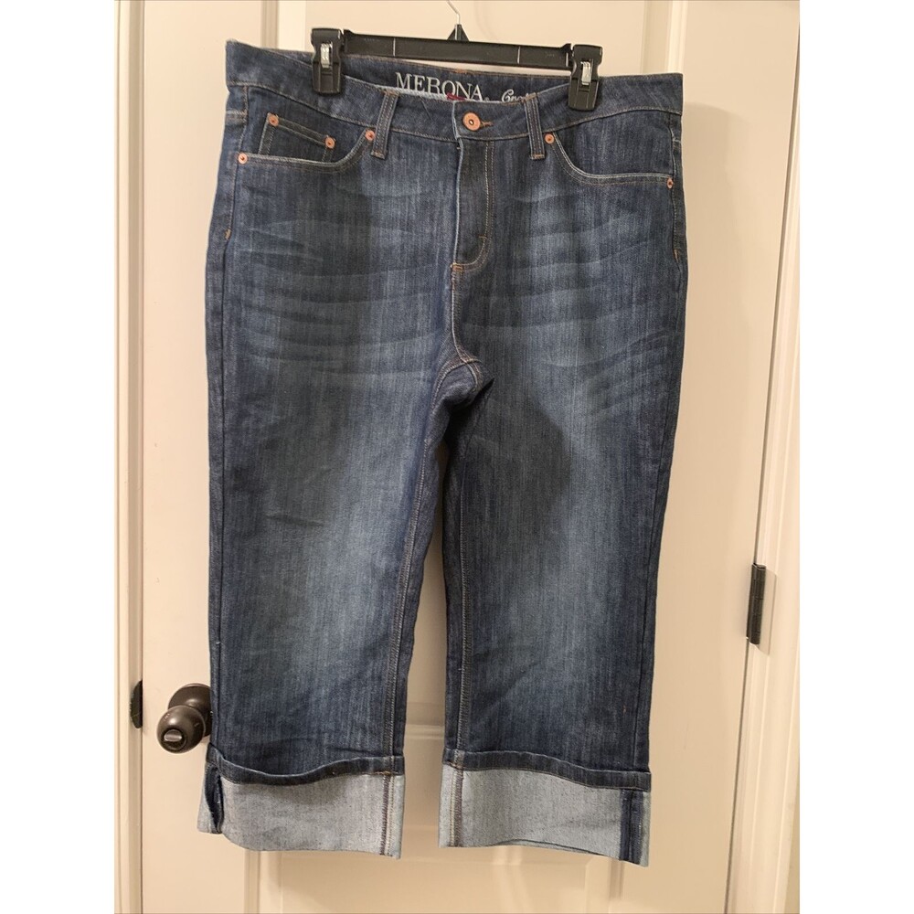 Merona Women's Capri Jeans with Cuffed Bottom Size 16 Fit 1 Blue
